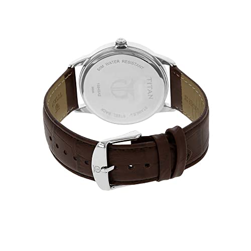 Titan Classic Silver Dial Analog with Date Leather Strap watch for Men-NS1584SL03 (Image - 4)