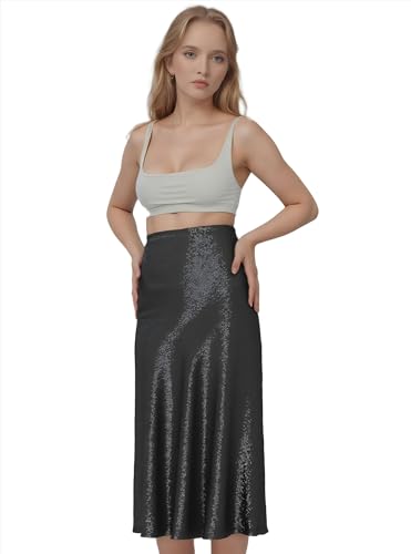 Women's Short Bridesmaid Party Skirt A-Line Knee Length Sequin Skirts