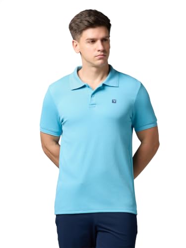 Image of TECHNOSPORT Men's Regular Fit Half Sleeve Polo T-Shirt with Collar, ELASTO Plus Quick Dry Moisture Wicking Polo Tee for Gym Sports Golf and Casual Wear