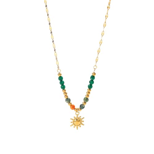 Collier pendentif perles de soleil plaqué or 18k chic et bohème vintage