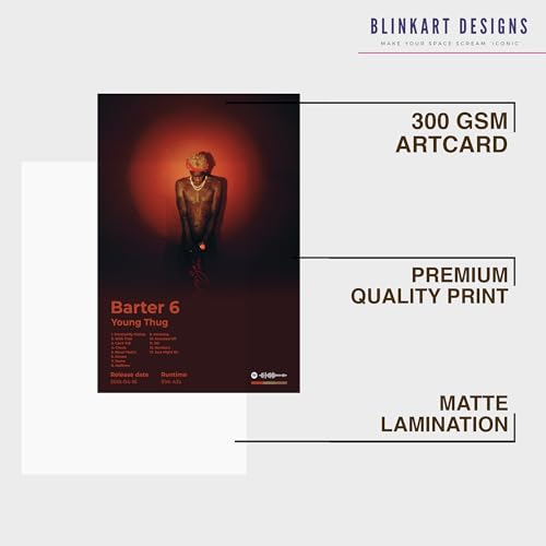 Image of BLINKART Young Thug - Barter 6 Wall Photo Frames | Wall Art for Bedroom, Living Room, Studio or Office | Album Cover Print with Spotify Song Link QR Code | Gift for Fans - 8x12 In