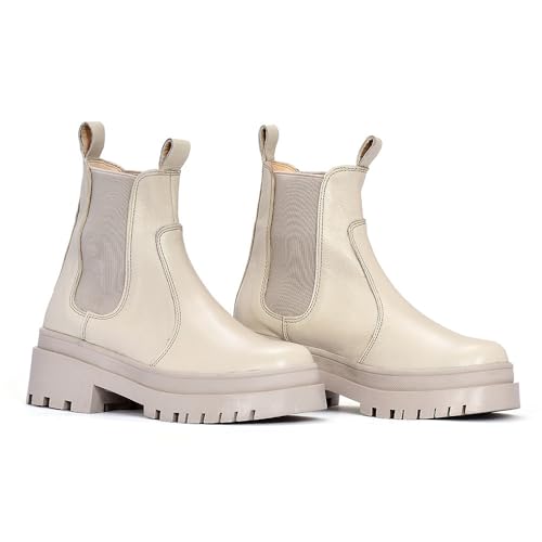Sábates Barcelona leather boots with laces and low platform for women. Available in Beige and Black (7, Beige)2