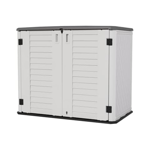 TARKARI Outdoor Storage Shed, Horizontal Storage Box Waterproof for Garden, Patios, Backyards, Multi-Opening Door for Easy Storage of Bike, Garbage Cans,Lawn Mower, White Cover