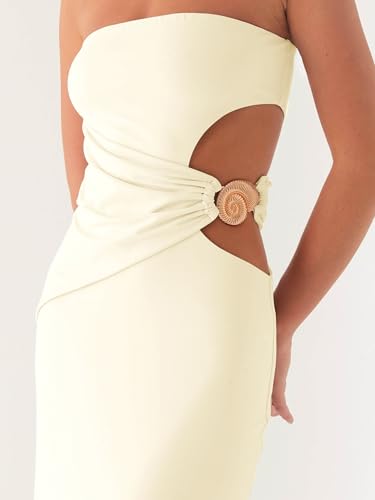 Image of Cut Out Maxi Tube Dresses for Women Sexy Y2k Strapless Backless Bodycon Long Dress Summer Sleeveless Hollow Sundress