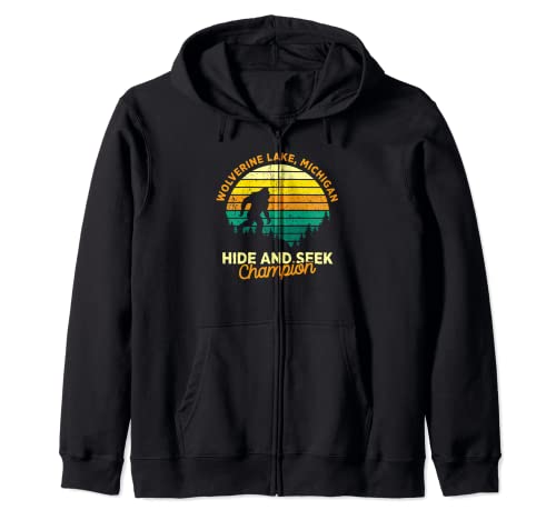 Retro Wolverine Lake, Michigan Big foot Souvenir Zip Hoodie