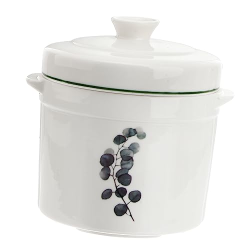Cabilock Cuenco de Cerámica para Guisar Pequeño con Doble Asa y Tapa Diseño Europeo Elegante para Microondas y Lavavajillas Utensilio Práctico para Cocina y Postres