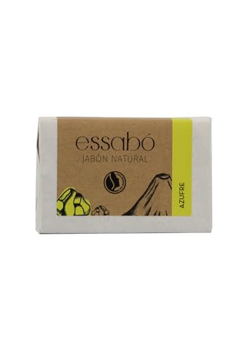 Essabó - Jabón de Azufre - 100% Natural - Base de Aceite de Coco - Suaviza y Alivia la Piel - Para pieles con acné - Extracto de aceite esencial de eucalipto y canela - 100 g