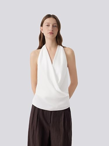 SUUKSESS Women Silk Satin Tank Tops Sexy Backless Halter Neck Tie Back Tops Summer Sleeveless Shirts (Cream White, XS) — view 2