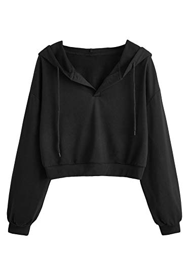 Verdusa Women's Crop Hooded Sweatshirt Long Sleeve Drawstring Hoodies Casual Streetwear Spring Fall Clothes