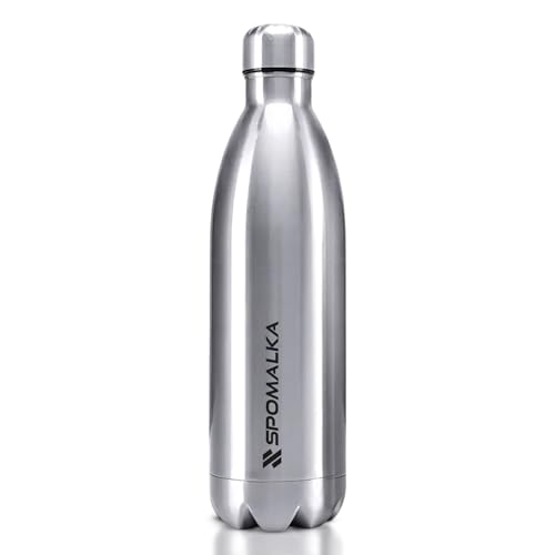 SPOMALKA Edelstahl Trinkflasche Doppelwandig & Isoliert, Spülmaschinenfest, Thermosflasche 12 Stunden heiß & 24 Stunden kalt, Kohlensäure Geeignet, Auslaufsicher, Breite Öffnung, Langlebig (1L)