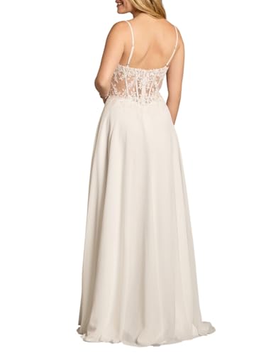 David's Bridal Chiffon Illusion Lace Bodice A-Line Wedding Dress3