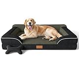 CWAWZ Extra Large Dog Bed, Orthopedic Dog Bed with Cooling Gel Memory Foam, Waterproof XL Pet Bed with Removable Washable Cover, 42" Pet Sofa Couch Dutch Velvet with Bone Toy, Black