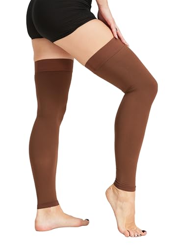 Image of TOFLY Medical Thigh High Compression Socks Footless for Women & Men, Opaque Support Hose, 15-20mmHg Graduated Compression Stockings with Silicone Band for Varicose Veins, Edema, DVT, 1 Pair Brown 4XL