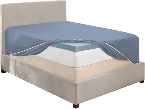 Image of Hearth & Harbor Extra Deep Pocket Queen Fitted Sheet - Fits 18 to 24 Inch Mattress - Ultra Soft 1800 Microfiber, Wrinkle-Free & Breathable - Hotel Luxury Fitted Sheet Only, Stone Blue