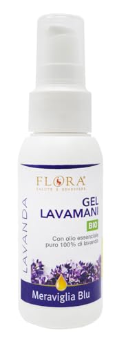 FLORA Meraviglia Blu Gel Lavamani Lavanda, 75 ml BIO-ICEA - Pulisce, deterge e igienizza - Alcool 60% e oli essenziali 100% puri, naturali e totali - Agisce rapidamente, si utilizza senza acqua