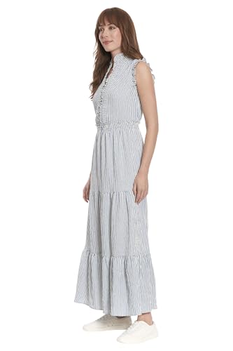 Image of London Times Women's Women's Sleeveless Maxi Dress - Ruffle V-Neck, Tiered Skirt, Casual Dresses for Women