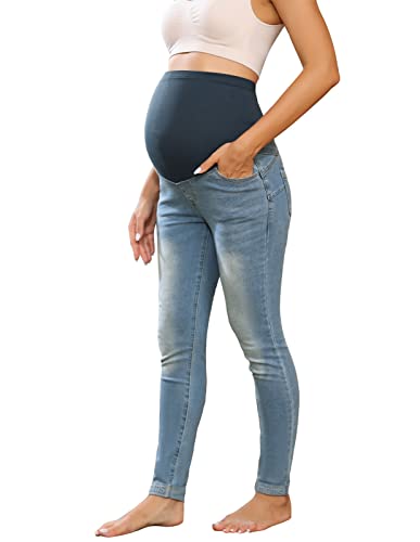 Maternity Work Pants Over The Belly Skinny Office Boyfriend Jean Light Jean Blue 2Xl #TOP12