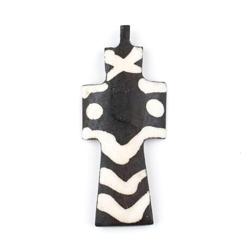 The Bead Chest Handmade Batik Bone Cross Pendant from Kenya – African Tribal Design – Dotted – Fair Trade Ethically Sourced Jewelry Making Charm