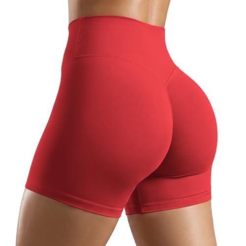 ODODOS Women's Hidden Scrunch Butt Lifting Shorts 5" Inseam - No Front Seam High Waist Booty Sculpting Yoga Biker Shorts, Red, XX-Large