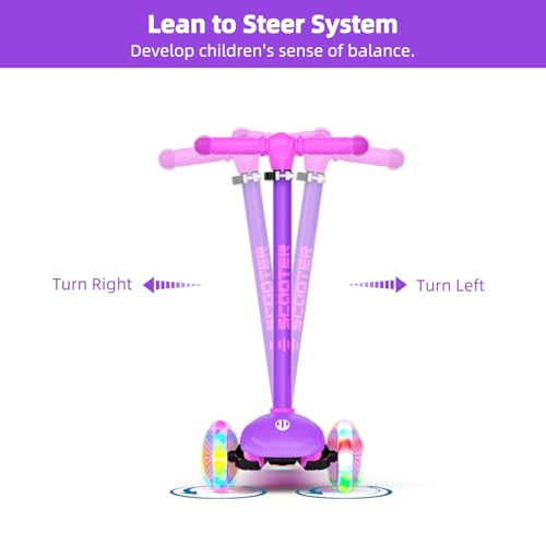 Image of KORIMEFA Scooter for Kids Ages 3-8 with Light-Up Wheels & Deck, 3-Wheel Toddler Scooter with Adjustable Height, Anti-Slip Deck, Lean-to-Steer
