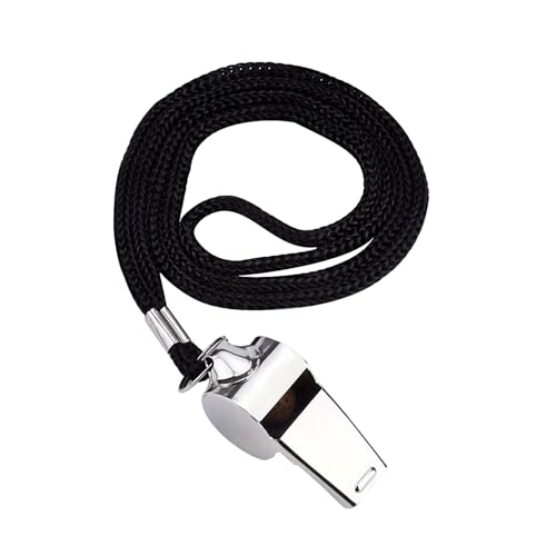 BTD Stainless Steel Referee Whistle with Lanyard Loud Crisp Sound Metal Sports Whistle for Coaches Referees Lifeguards Teachers Dog Training Emergency & Outdoor Use (1 Silver/Black)