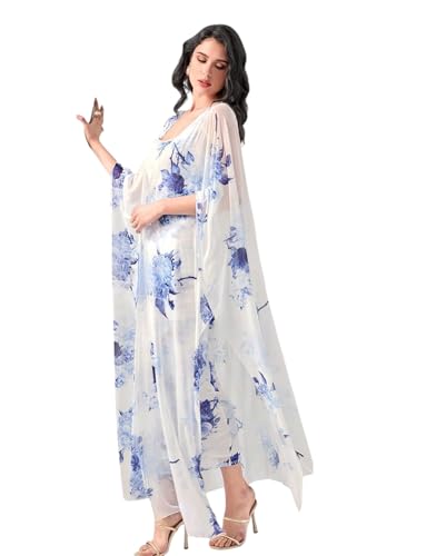 Image of LITZO Women's One Piece Dress - Georgette Floral Printed Western Dress for Women | Round Neck Bodycon Dress & Open Front Coat Casual Wear for Events, Date & Evening Look (NO-32-34)
