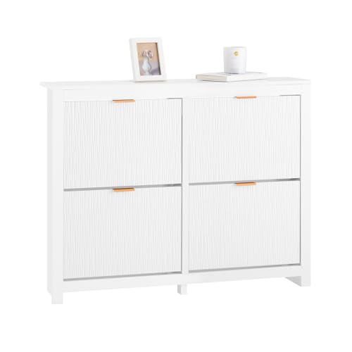 SoBuy Zapatero Entrada Recibidor - Mueble Zapatero Estrecho Blanco 4 Solapas de 2 Niveles para Pasillo Estrecho y Recibidor, Diseño Compacto y Elegante, MDF E1 104x23x82cm FSR186-II-W