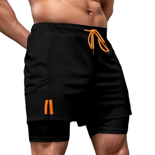 Short Treino Dry Fit Térmico 2 em 1 com Bolso para Celular e Porta-Toalha Calção Fitness Academia (B