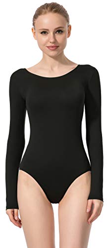 MOLLDAN Women’ s Basic Long Sleeve Ballet Dance Leotard(L,Black)