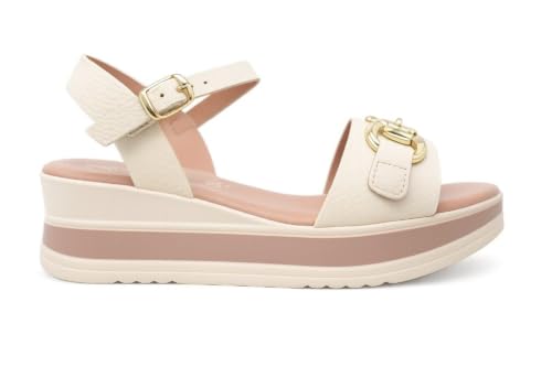 Sandales compensées Oh! My Sandals 5971 Doya Beige pour femme avec boucle