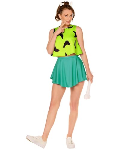 Spirit Halloween The Flintstones Adult Pebbles Costume, Officially Licensed, Cute Halloween Outfit, Retro Costume, Women, Size ADULT MEDIUM Standard, Green - Multi