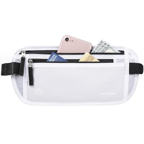 Image of RFID Blocking Money Belt - Passport Holder & Travel Wallet, Slim Hidden Fanny Packs for Women Men - White