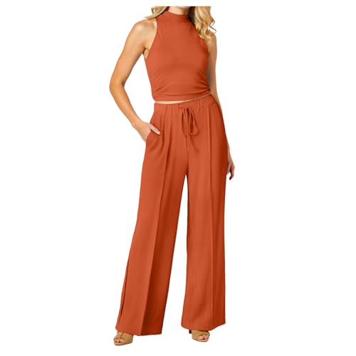 Ensemble manches courtes et pantalon large taille haute original