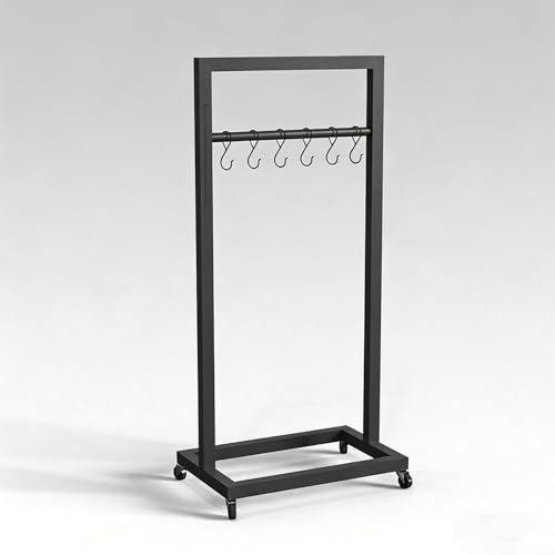Moveable Fabric Swatch Display Rack, Floor-Standing Metal Samples Shelf with 6 Hooks for Home/Studio/Clothing Store Textile, Easy to View