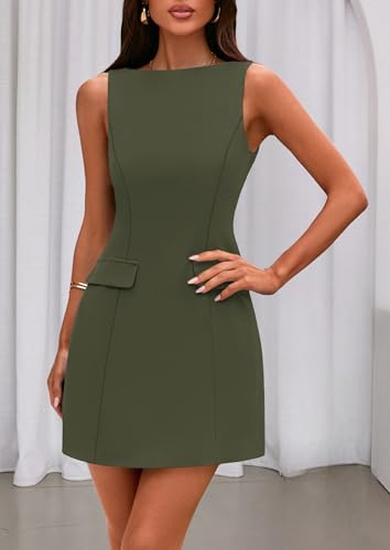 Image of PRETTYGARDEN Womens Sleeveless Summer Dresses 2026 Formal Boat Neck Bodycon Elegant A Line Business Work Office Mini Dress