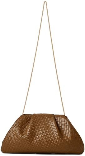 Image of Women's Woven Evening Bag Ruched Dumpling Clutch Purse Detachable Chain Crossbody Bag