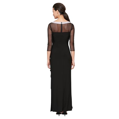 Image of Alex Evenings Women's Long Matte Jersey Mother of The Bride Dress with 3 /4 Illusion Sleeves (Petite and Regular Sizes)