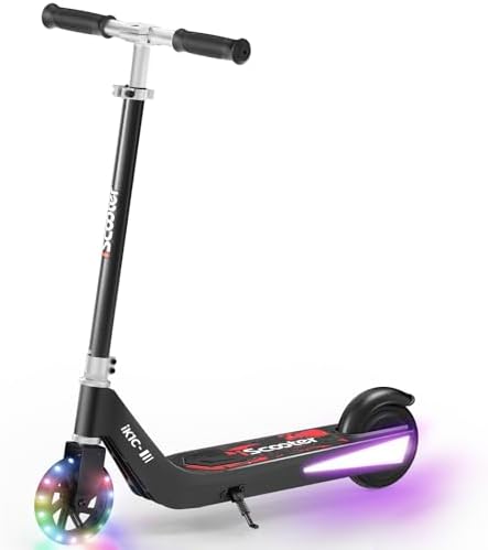 iScooter iK1 Electric Scooter for Kids Aged 6-10, Adjustable Speed & Height, Magnetic Safe Charging, Colorful Flashing Wheels & Deck Lights,110 LBS Capacity Kids Electric Scooter
