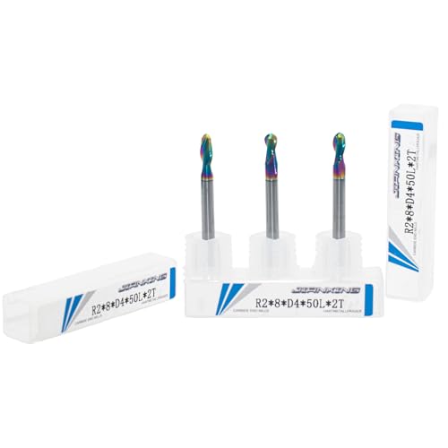 Image of 4mm R2 DLC Coated 2-Flute Carbide Ball Nose End Mill, Ideal for Aluminum, Copper Alloys, and Plastic Machining - High Precision & Wear-Resistant Cutting Tool (3 Pack)