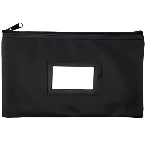 Money Bank Deposit Bag with zipper | 11x6 inch | Black | Durable Leatherette Money Cash Coin Check Wallet Pouch for Men & Women with Framed ID Window and Blank Card | by GIDABRAND (1)