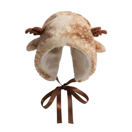 Plush Elk Spotted Ear Trapper Hat Adult Ear Protect Hat Lace Trim Decor Hat Cold for Students Teens