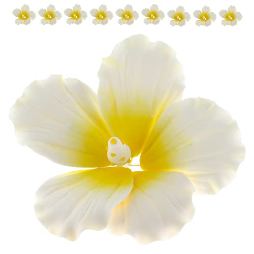 Global Sugar Art Hibiscus Sugar Cake Flowers, White with Yellow