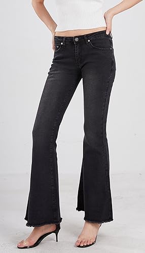 CHARTOU Women's Asymmetric Tassel Flared Slit Ripped Jeans Denim Pants2