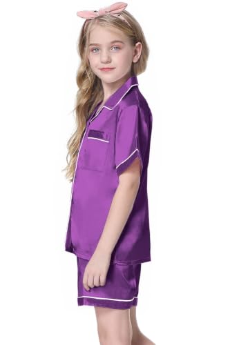 Image of Girls & Womens Satin Pajamas Set, Silk Button-Down Sleepwear 2 Piece Nightwear, 3 Years - Women XXL