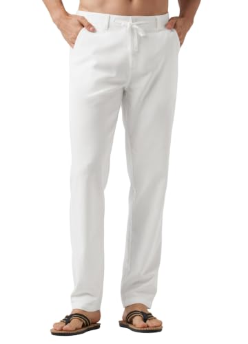 Image of Willit Men's Linen Pants Casual Lightweight Drawstring 29 inch 30 inch 32 inch