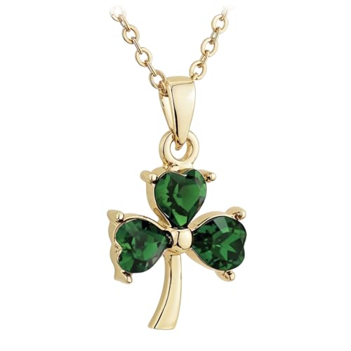 Biddy Murphy Irish Gifts Irish Green Shamrock Charm Necklace Gold Plated, Lucky Emerald Green, Celtic Jewelry, Imported