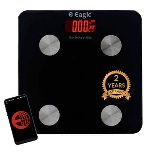 Eagle Bluetooth BMI Weight Machine For Body Weight, Digital Body Fat Analyzer & Smart Body Composition Scale With 11 Body Parameters, 200 kg Capacity – 2 Year Warranty, Black – EBS-7007E