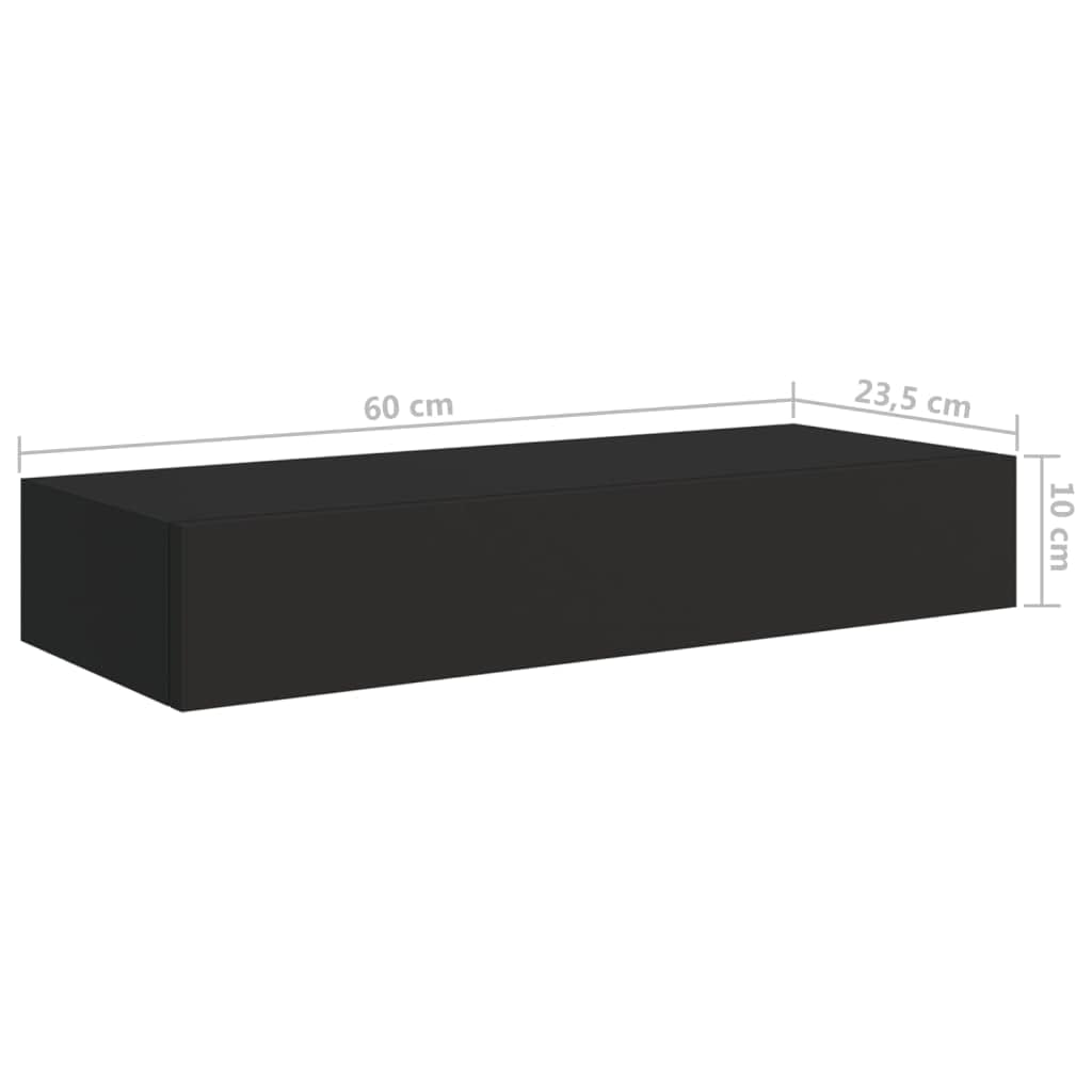 vidaXL Étagère à tiroir Murale Noir 60x23,5x10 cm MDF