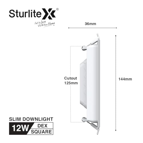 Image of Sturlite Dex 12W Square LED Downlight|Cool White Color Temperature (6.5k)|Cut-Out 4 Inch|1200 Lumens Recessed Panel & Surge Protection Ceiling Light for Multiple Usage - (Pack of 12)