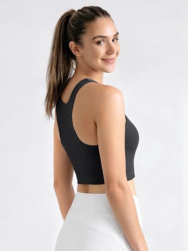 Image of ODODOS Racerback Tank Bra for Women High Neck Non Padded Medium Support Sports Bra Workout Yoga Crop Tops